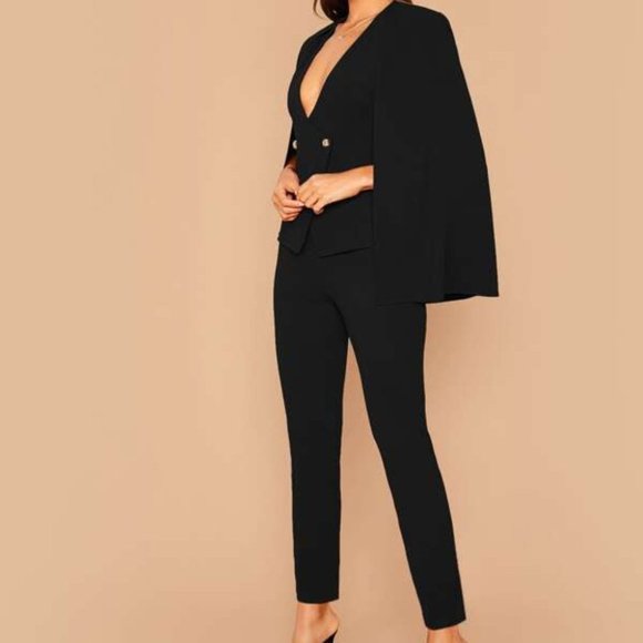 ALL ABOUT CLASS black 2 piece Cape Blazer & Pants Suit - Picture 7 of 16
